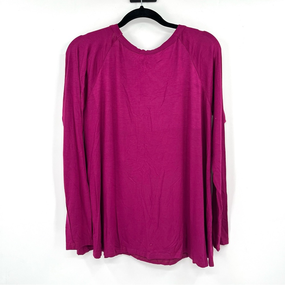 CASCADE BLUE Long Sleeve Top Cross Straps NWT L Berry Pink Stretch Active Women - Picture 5 of 5